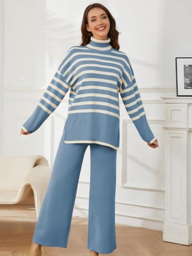 Image of TYSORT Women's Winter Woolen Turtleneck Sweater with Pajama | Warm Winter Wear Cord Set | Woolen Tracksuit Loungewear Set