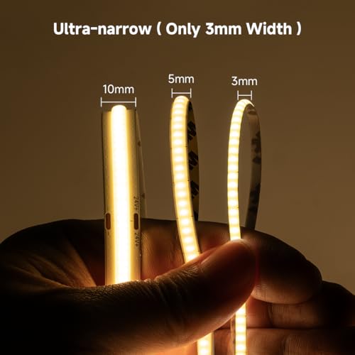 Image of BTF-LIGHTING 3mm Width Ultra Thin FCOB COB LED Strip,UL Listed Natural White 4000K Super Narrow Uniform Light,16.4FT DC24V CRI90+ LED Tape Light for Home Indoor DIY Lighting(No Adapter or Controller)