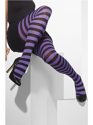 Smiffys Collant opaque, violet & noir, rayé Halloween