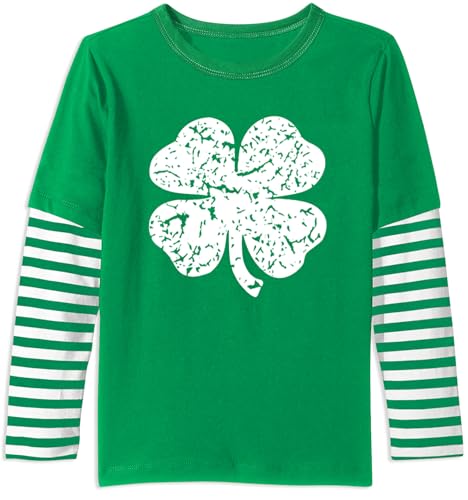 Unisex Kids St Patrick's Mardi Gras Stripe Patchwork Long Sleeve Carnival Shirt 4-14 Years