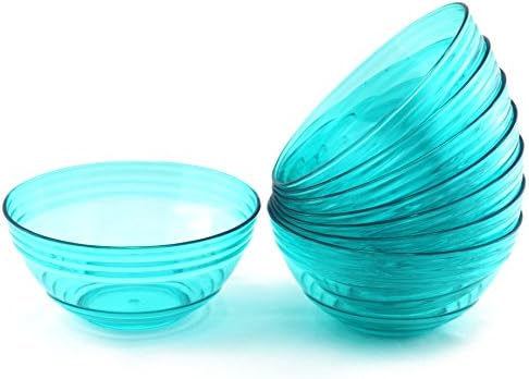 FLEXLINE Bowls – Set of 8 – Reusable Break-Resistant Plastic – 6.25" diameter – Teal Blue Color