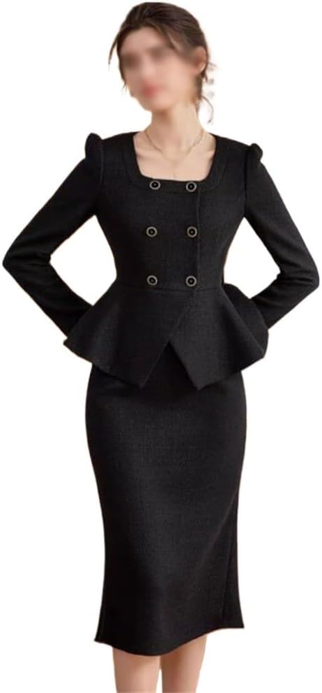 Square Collar Temperament Two Sets of Korean Tweed Suit Package Buttock Skirt