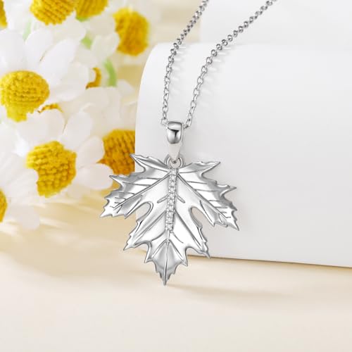 Diamond Maple Leaf Necklace for Women 925 Sterling Silver Leaf Necklace for Mother Daughter Grandmother Wife 18+2Inch2
