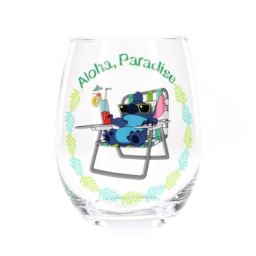 Silver Buffalo Disney Lilo and Stitch Tropical Relaxing Aloha Paradise Boxed Stemless Wine Glass, 20 Ounces -  Silver Buffalo, LLC, LI13296FB