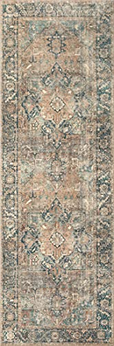 Loloi Margot Collection MAT-02 Terracotta/Lagoon 2'-6" x 9'-6" Runner Rug, No-Shed Easy Clean Large Patterned Area Rug for Living Room, Bedroom, Dining Area