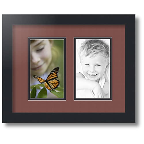 ArtToFrames Collage Photo Frame Double Mat with 2-4x7 inch Openings with Black Frame and Brique Top Mat
