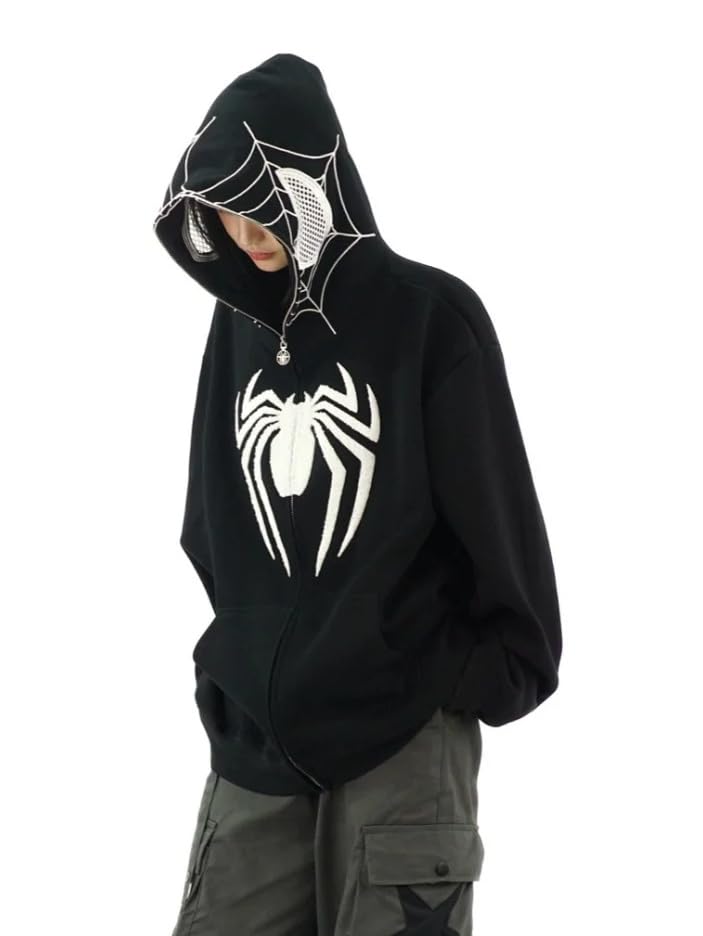 OATSBASY2K Hip Hop Spider Hoodie for Women Men Graphic Full Zip up Hoodies Oversized Kawaii Hoodies Spider Jacket