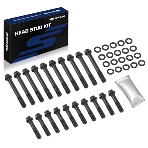 SPELAB Head Stud Replacement Kit Compatible with Ford 1969-1997 Small Block Windsor 5.8L/351W, Cylinder Head Bolt Assembly Kit &amp; Assembly Lubricant