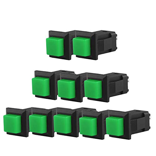 Larcele Push Button Switch 2 Pin Momentary Square Button Switch, Mounting Hole 11x13mm,10 Pieces ANKG-16 (Green)