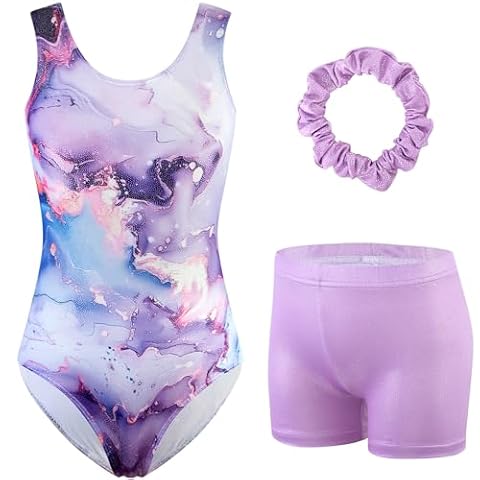 HOZIY Girls Gymnastics Leotards Outfits Sparkly Bow Back Unitards Biketard with Tumbling Shorts Hair… — $9.99 (44% off)