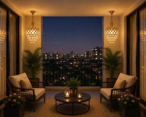 Image of Premium Gold Crystal Pendant Chandelier | Modern K9 Crystal Hanging Ceiling Light | E27 Bulb Holder | Luxury Decorative Lamp for Balcony, Bedroom, Hotel & Home Decor