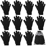 Cooraby 12 Pairs Winter Magic Gloves Stretchy Warm Knit Gloves with Mesh Storage Bag for Men or Women (Black, Length 8.3 inches)