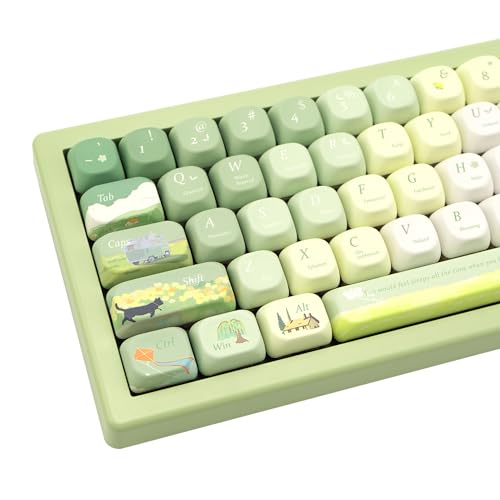 GEKUCAP PBT Keycaps 132 Keys Spring Theme Green Keycaps Dye-Sublimation Cute Keycaps XOA Profile Custom Keycaps Set for Cherry Gateron MX Switches Mechanical Keyboards