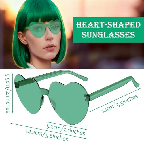 Image of 2 Pack Colored Bob Wigs and Heart Sunglasses Set, Green Red Short Straight Bob Wig with Bangs Neon Party Colorful Synthetic Hair for Women Men Halloween Costume Bachelorette Party Favors