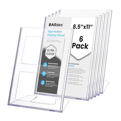 BARsics Plastic Sign Holder 8.5x11 Clear, Top-Load Paper Standing Display