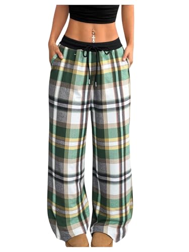 Image of SOLY HUX Women's Plaid Checkered Pants Flannel Pajama Pants with Pockets