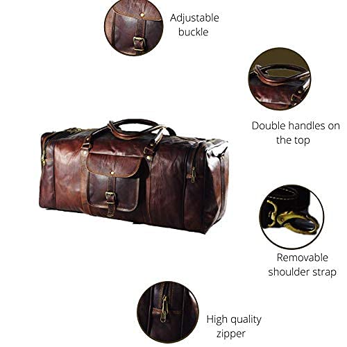 Urban Dezire 24 Inch Vintage Leather Duffel Travel Gym Sports Overnight Weekend Bag