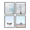 HAUS AND HUES Beach Wall Art Prints–Set of 4 Ocean Themed Nautical Decor Coastal Beach Prints for Bedroom Living Room or Home Black Frame 8×10