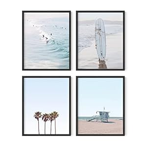 HAUS AND HUES Beach Wall Art Prints – Set of 4 Ocean-Themed Nautical Decor, Coastal Beach Prints for Bedroom, Living Room, or Home (Black Frame, 8x10) HAUS AND HUES Beach Wall Art Prints–Set of 4 Ocean Themed Nautical Decor Coastal Beach Prints for Bedroom Living Room or Home Black Frame 8×10