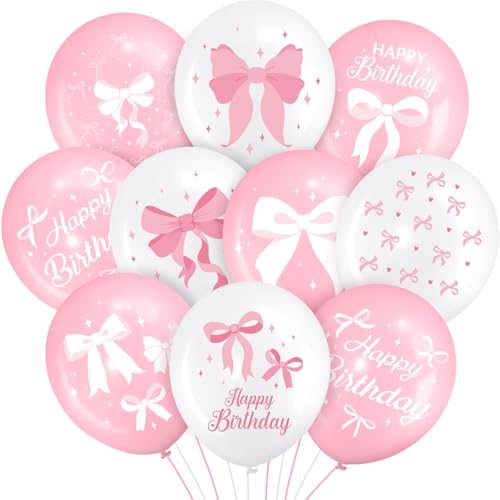 Suilung 45 Pcs Bow Birthday Party Decorations, Pink Bow Balloons 12" Coquette Latex Balloons for Girl Happy Birthday Party Decor Supplies