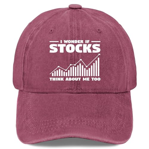 I Wonder If Stocks Think About Me Toos Stocks Market Trader Womens Hat Lids Hats for Women's Funny HatSummer Wine Red