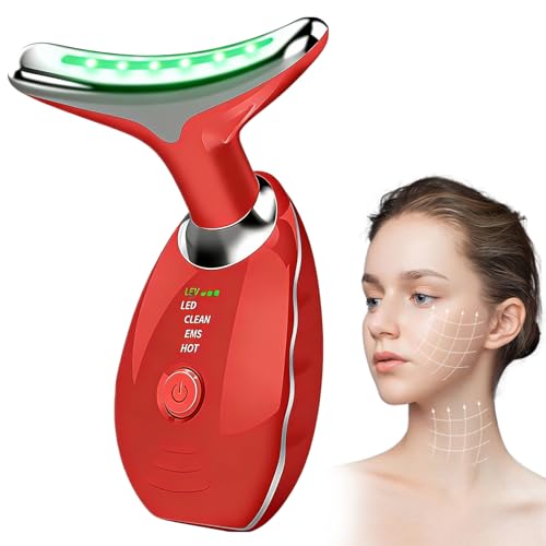 IGEAIIE 7-in-1 LED Facial Sculptor, Face Massager Lifting Device with EMS Microcurrent, 45°C Heating & Vibration, Anti-Wrinkle Neck & Eye Massager for Skin Firming, Anti-Aging & Tightening Care(Red)