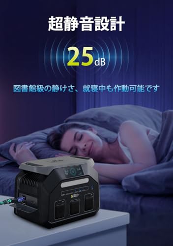 IEEtek ポータブル電源 P1800, 1024Wh大容量, 定格1800W/瞬間最大3600W, リン酸鉄バッテリー 長寿命10年 70分で急速フル充電 小型軽量コンパクト UPSパススルー機能 家庭用蓄電池 キャンプ アウトドア車中泊 停電対策 防災 純正弦波 ソーラーパネル対応