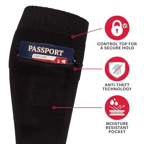 Passport Anti Pickpocket Socks with Concealed Zipper & Hidden Pocket - Anti Theft Travel Security Over the Calf Knee High Socks - Mens Size 8.5-12.5 (Black - Pack of 1)2