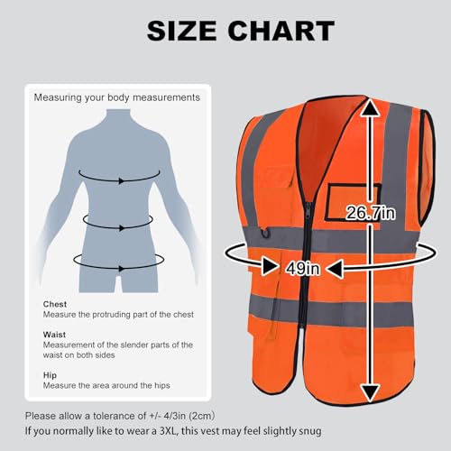 Image of 10 Pack Reflective Safety Vests with Pockets & Zipper, High Visibility Orange Construction Vest for Men Women, Durable ANSI Class 2 Work Vest Strips Vests for Outdoor Work