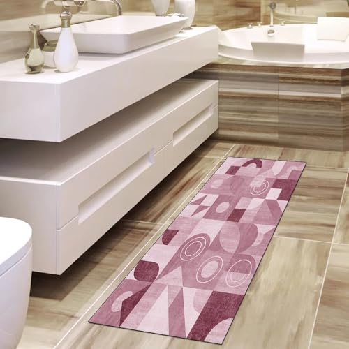 Alfombra para pasillo de 90 x 280 cm lavable color rosa textil 4
