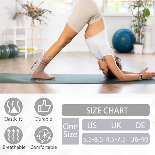Image of Jspupifip 4 Pairs Pilates Grippy Socks for Women, Long Non Slip Yoga Socks with Grips Crew Socks for Pilates Barre Hospital