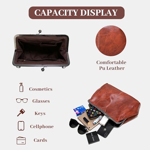 Tote Bag for Women Kiss Lock Purses Vintage Hollow PU Leather Handbag Clutch Satchel Kisslock Crossbody Bag For Women4
