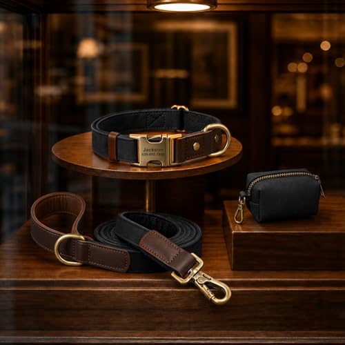 Image of Personalized PU Leather Dog Collars,Quick Release Buckle,Black,XL
