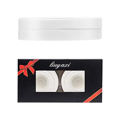 image for LIUYAXI Solid Color Double Faced White Satin Ribbon 1/2