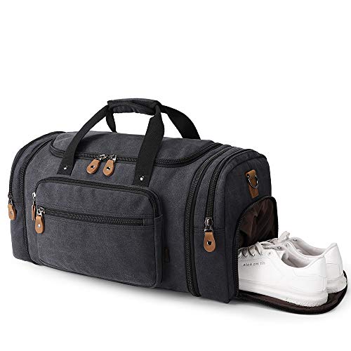 Gonex Travel Duffle Bag with Shoe Compartment 60L Canvas Duffel Overnight Weekend Bag(Dark Gray)