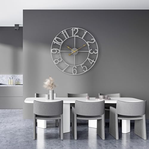 Sorbus Large Wall Clock for Living Room Decor - Wall Clock for Kitchen - 24 inch Big Wall Clock Decorative - Metal Wall Art - Analog Large Clock for Bedroom, Home, Kitchen, Office, Wall Decor (Silver) — view 3