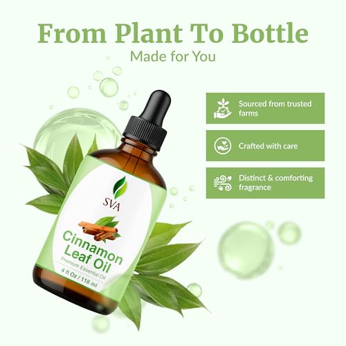 Image of SVA Cinnamon Leaf Essential Oil 4 Fl Oz - for Diffuser, Skin & Hair Care - Ideal for Massage & DIY Blends - with Dropper
