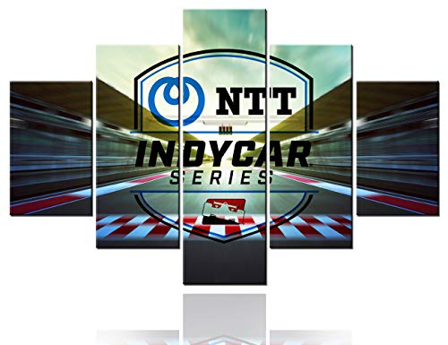 5 Piece Canvas Wall Art IndyCar Series Motorsport Pictures Car Racing Paintings Contemporary Speedy Racing Car Artwork for Living Room House Decor Framed Ready to Hang Posters and Prints(60''Wx40''H)