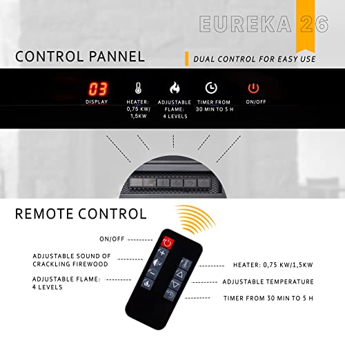 Fireblaze Electric Fireplace Eureka 26 Inch - Curved Front Glass Led Fireplace Insert With Remote Control - Adjustable Heating, Sound, Brightness, Timer - 2-Way Recessed Installation - Heats 400 Sq Ft #TOP3
