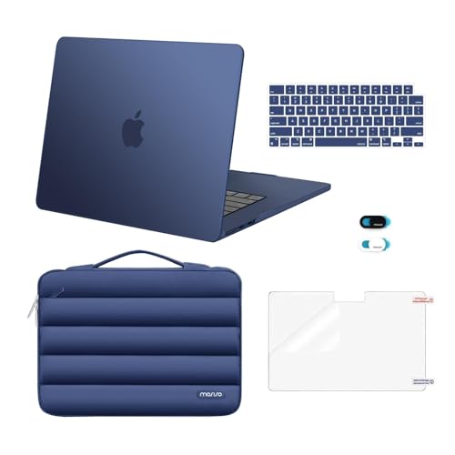 Image of MOSISO Compatible with MacBook Air 15 inch Case M5 2026 M4 M3 M2 2025-2023 | A3448 A3241 A3114 A2941, Protective Hard Shell Case&Puffy Sleeve Bag&Keyboard Skin&Webcam Cover&Screen Film, Midnight Blue