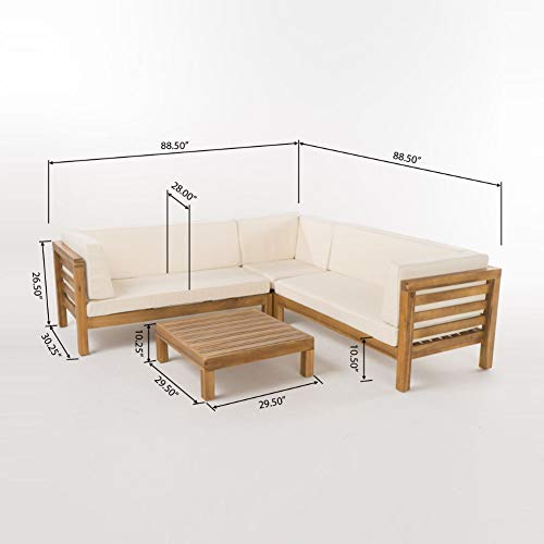 Christopher Knight Home Oana Outdoor Wooden Sectional Set With Cushions, 4-Pcs Set, Teak Finish / Beige #TOP1