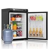 FRIGO TRIMIXTE: El refrigerador trimixto de 12 V 220 V gas camping car, alimentado por CC 12 V, CA 220 V o gas, puede cambiar fácilmente los modos de alimentación por el interruptor. La presión de gas propuesta: 28mbar. Dimensiones (cm): 46,0 (L)x50,5 x 66,8 (h)