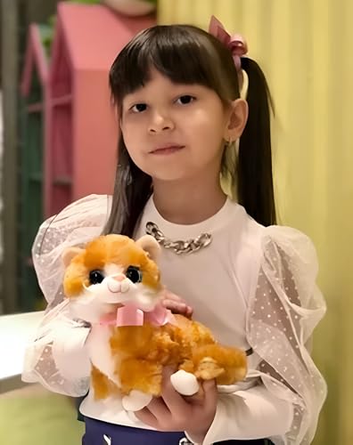 Image of Tickles Cute Laying Cat Glitter Eye Soft Plush Animal Toy for Kids Birthday Gift (Color: Brown & Orange Size: 25 cm)