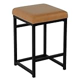 HomePop Home Decor | Modern 24-Inch Counter Stool | Backless Metal Frame Bar Stools Counter Height | Decorative Home Furniture, Carmel Faux Leather