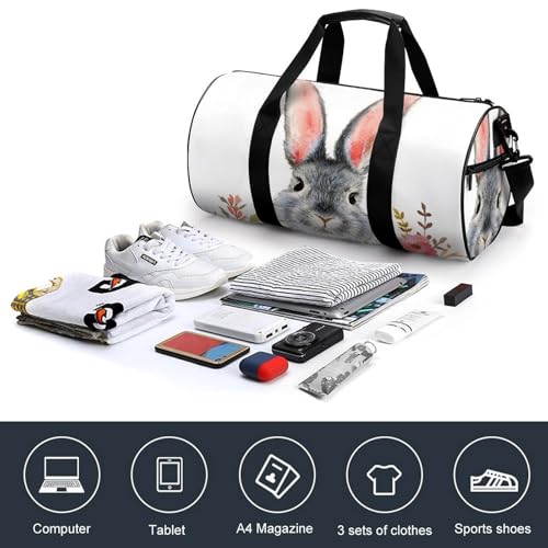 Duffel bag fleurs lapin 45x23x23cm compact et ultra résistant