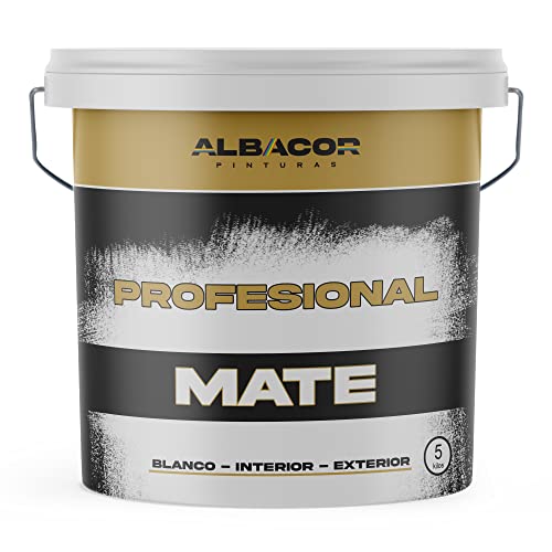 ALBACOR Pintura Blanca Interior -5KG- Exterior Máxima Cubrición, Pintura Plástica Mate para Baños Techos Fachadas Paredes, Textura lisa, Acabado Profesional