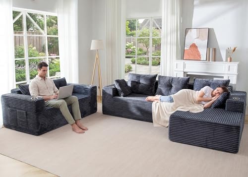 Image of MAXYOYO Modular Sectional Couch with L-Shape Chaise and Loveseat, Modern Boneless Couch for Living Room, Oversized Sofa with Deep Seat, No Assembly Required, Dark Grey