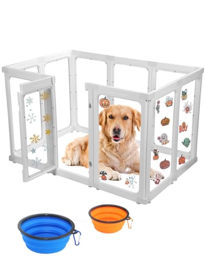 Clear Acrylic Dog Playpen Indoors, Sturdy Dog Play Pen with Door - 10 Panels, 30 Inch High, Easy Assembly, Puppy Playpen for Small and Medium Pets