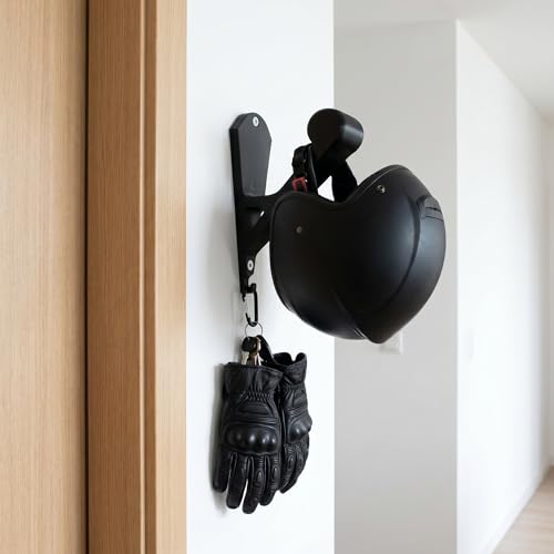 Image of Open and Full face Helmet, Keys and Jacket Hanger, Wall Mount Helmet Hook, Key Holder Black