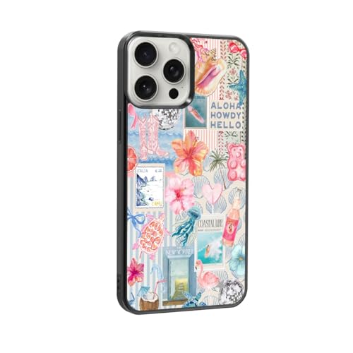 qizjio Collage Cute Summer Phone Case Shockproof Protective Preppy Hibiscus Phone Cases for iPhone 15 Pro Max